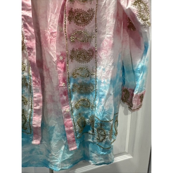 Soft Surroundings Gilded Paisley Tie-Dye Tunic‎ Top Button Up Sequin Sz Small P - Picture 5 of 6